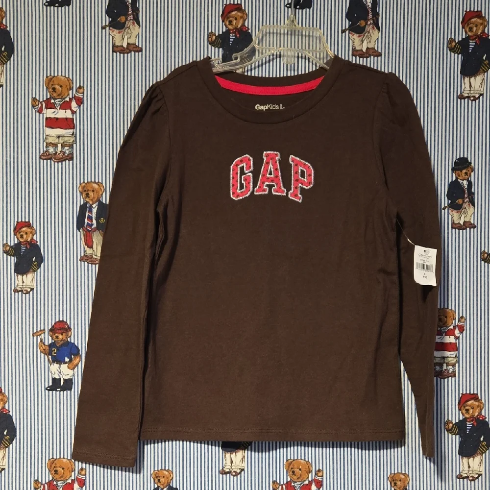 GAP Kids Girls Pink Brown Dot Long Sleeve Shirt Small 6/7 New